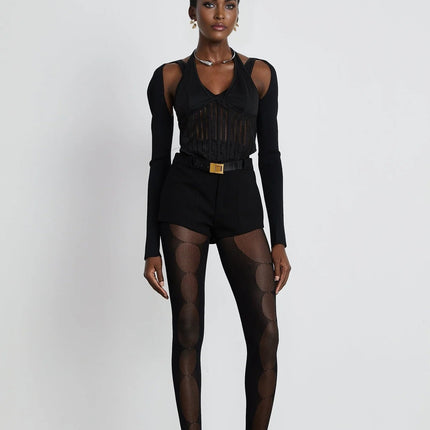 Antonia Black Mesh Panel Bustier Top with Detachable Sleeves