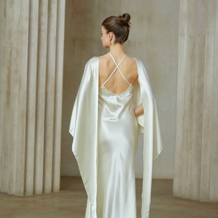Antonia White Satin Shawl Panel Maxi Dress