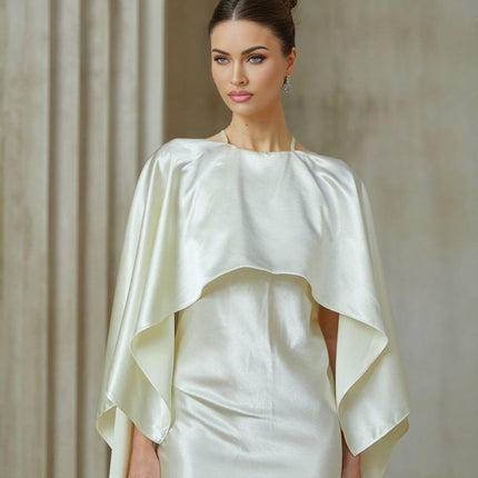 Antonia White Satin Shawl Panel Maxi Dress