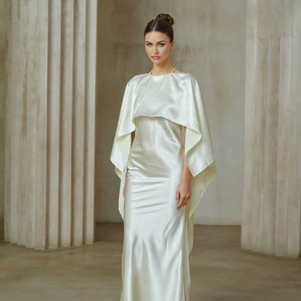 Antonia White Satin Shawl Panel Maxi Dress