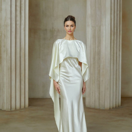 Antonia White Satin Shawl Panel Maxi Dress