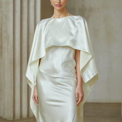 Antonia White Satin Shawl Panel Maxi Dress