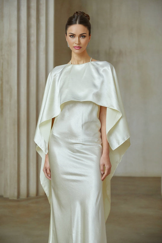 Antonia White Satin Shawl Panel Maxi Dress