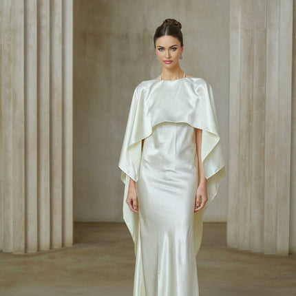 Antonia White Satin Shawl Panel Maxi Dress