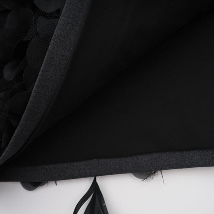 Antonietta Mini Dress in Medium Grey Wool Terylene Feather Trim Crystal Buttons