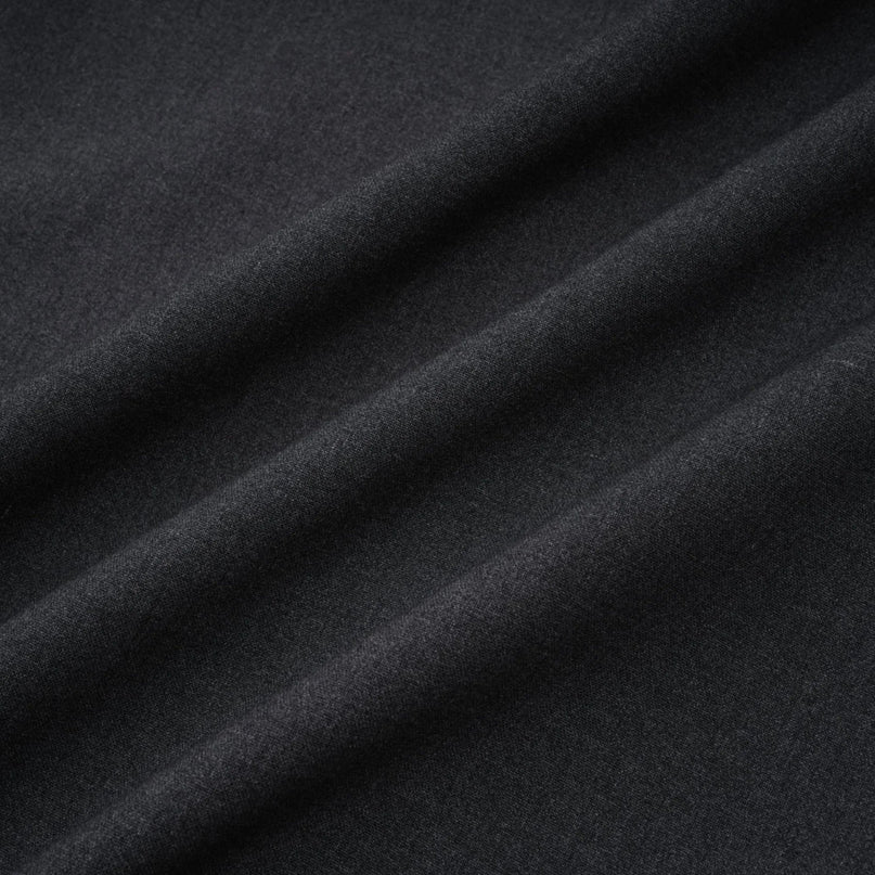 Antonietta Mini Dress in Medium Grey Wool Terylene Feather Trim Crystal Buttons