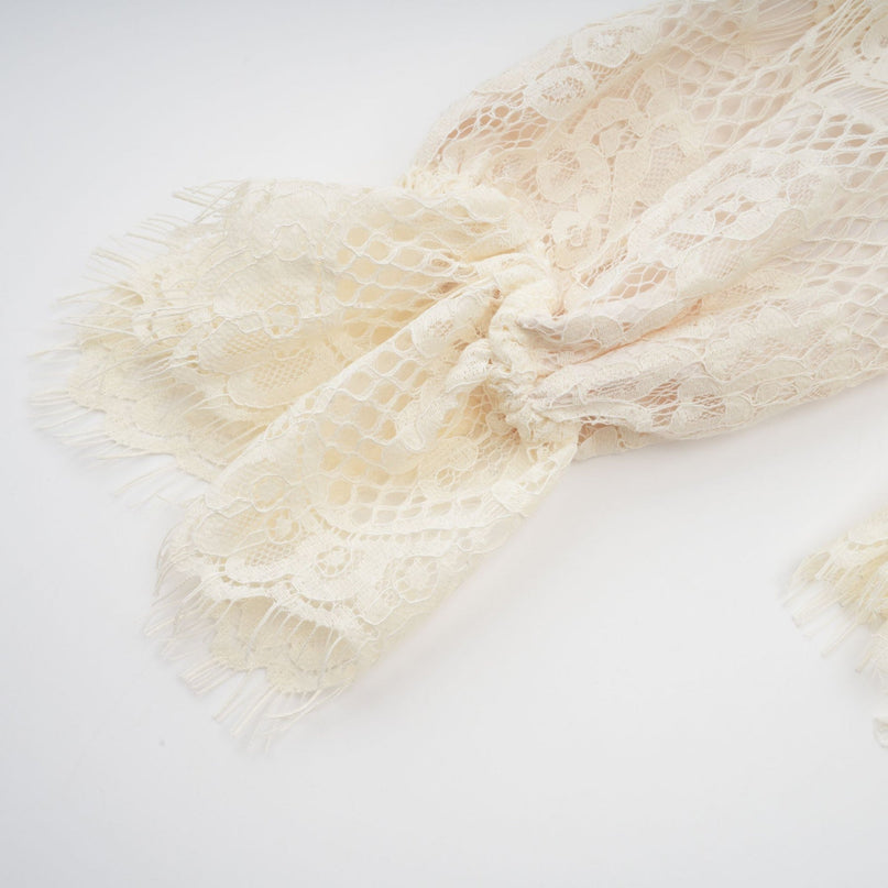 Antonietta Off White Lace Blouse with Frilled Edges and Bow Detailing