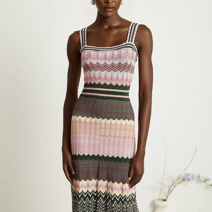 Antonina Pink Scoop Neckline Midi Dress in Stretch Jersey Fabric