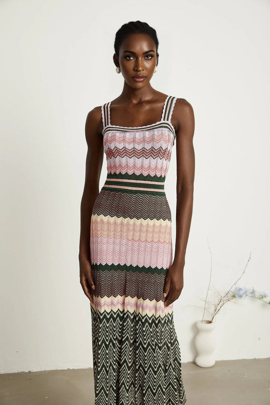 Antonina Pink Scoop Neckline Midi Dress in Stretch Jersey Fabric