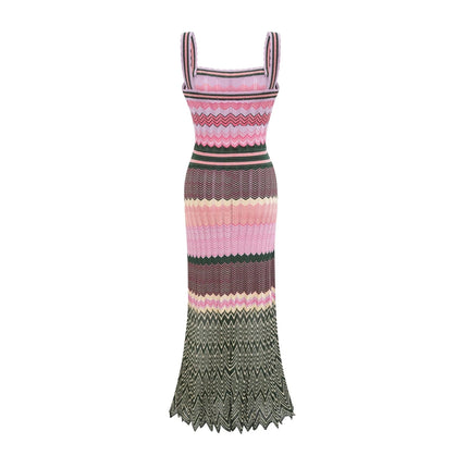 Antonina Pink Midi Dress with Scoop Neckline and Scalloped Edge