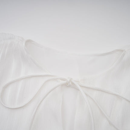Antonina White Pleated Layered Mini Dress with Balloon Sleeves and Glitter Detailing