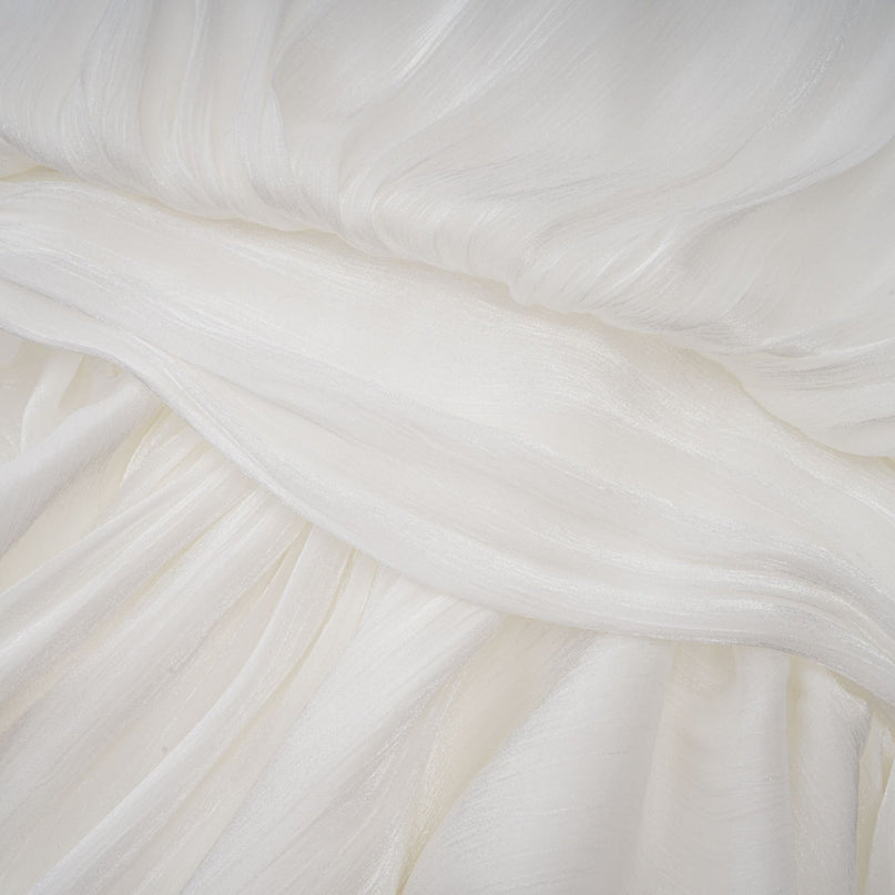 Antonina White Pleated Layered Mini Dress Terylene Fiber Balloon Sleeves Glitter Detailing Front Tie Fastening Chic Mini Length