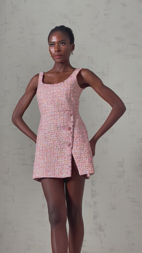 Aoife pink embellished tweed mini dress