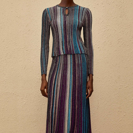Aphrodite Blue Glitter Pleated Knit Matching Set