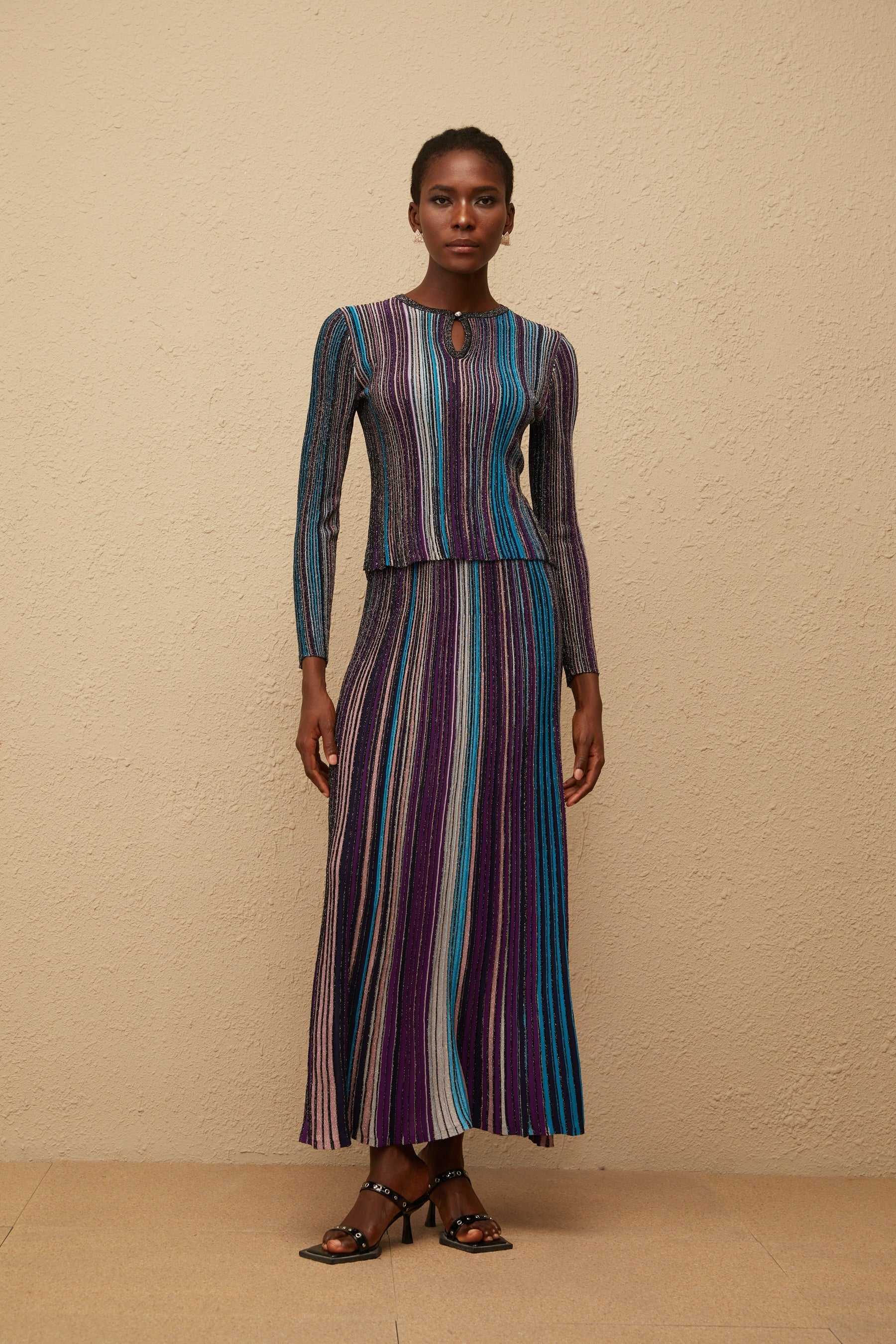 Aphrodite Blue Glitter Pleated Knit Matching Set