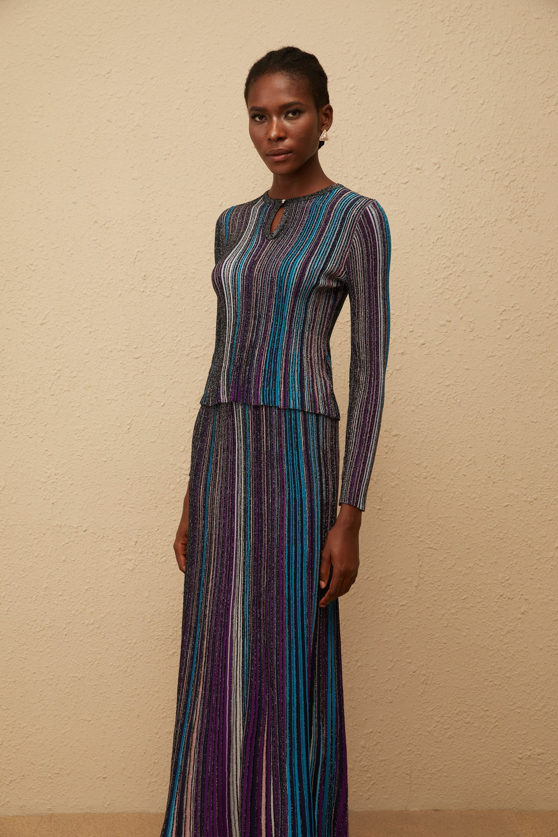 Aphrodite Blue Glitter Pleated Knit Matching Set