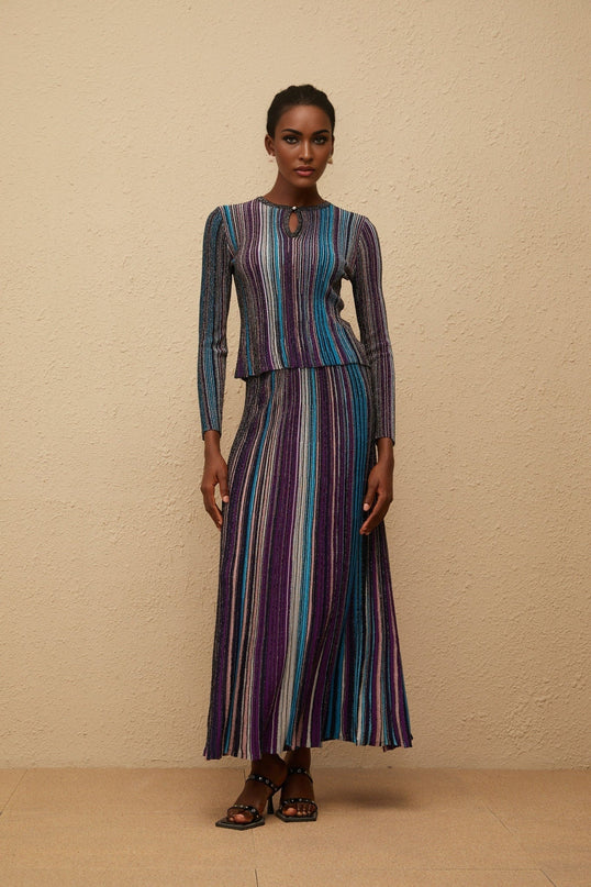 Aphrodite Blue Glitter Pleated Knit Matching Set