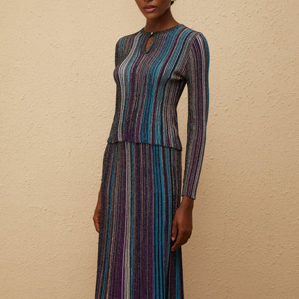 Aphrodite Blue Glitter Pleated Knit Matching Set