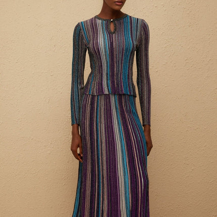 Aphrodite Blue Glitter Pleated Knit Matching Set for modern woman