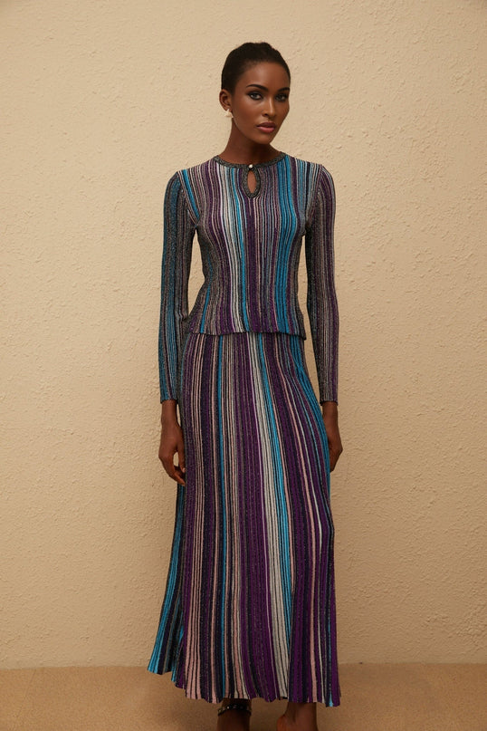 Aphrodite Blue Glitter Pleated Knit Matching Set for modern woman