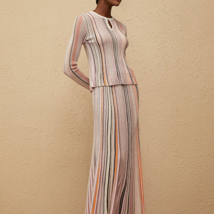 Aphrodite Neutral Glitter Pleated Knit Matching Set in Neutrals