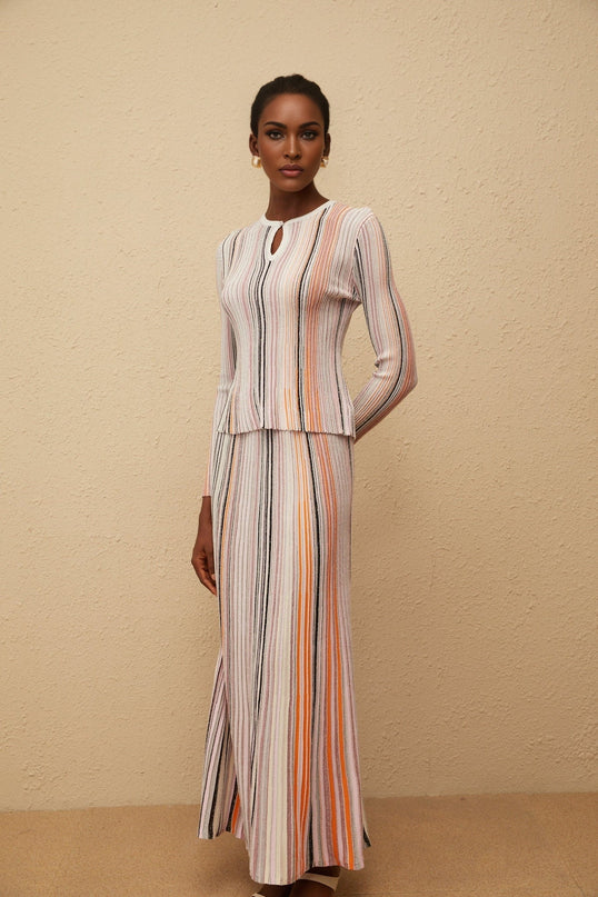 Aphrodite Neutral Glitter Pleated Knit Matching Set in Neutrals
