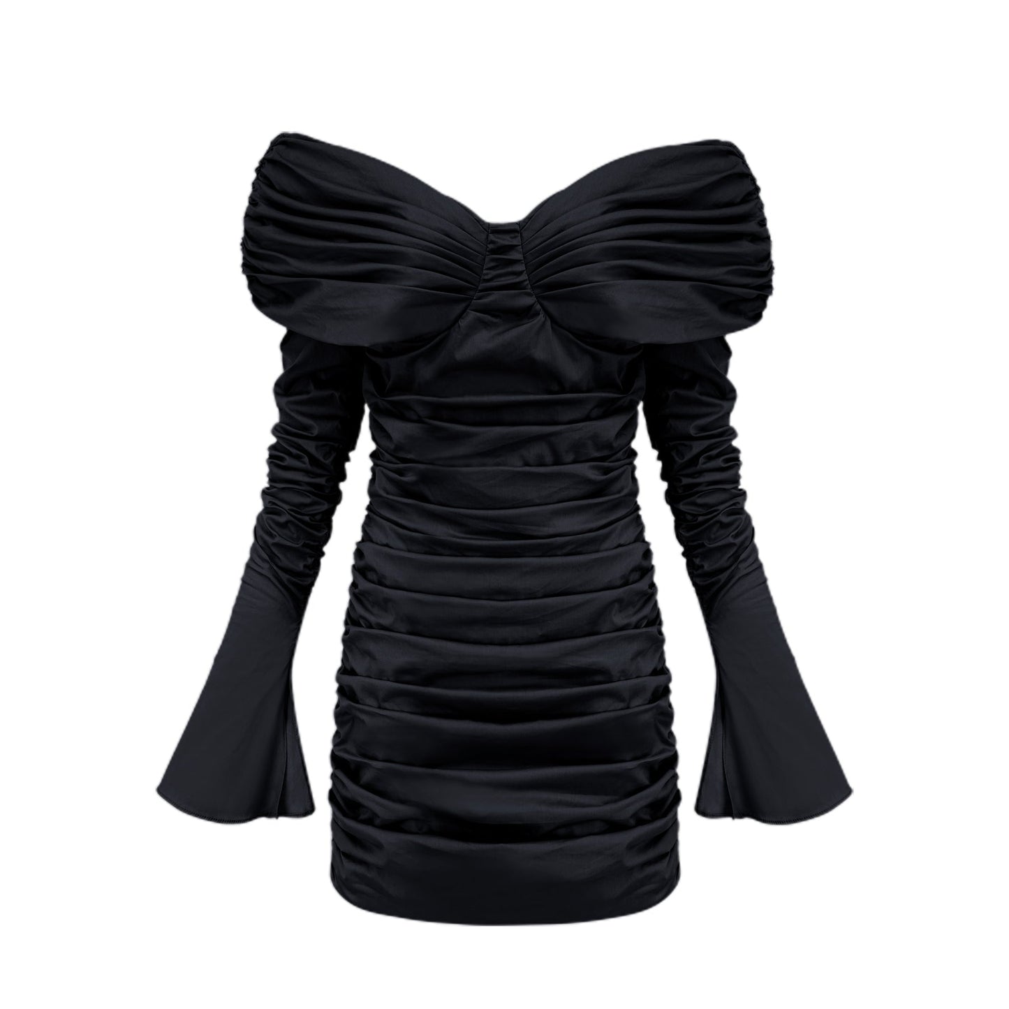 Apolline black offshoulder ruched mini dress