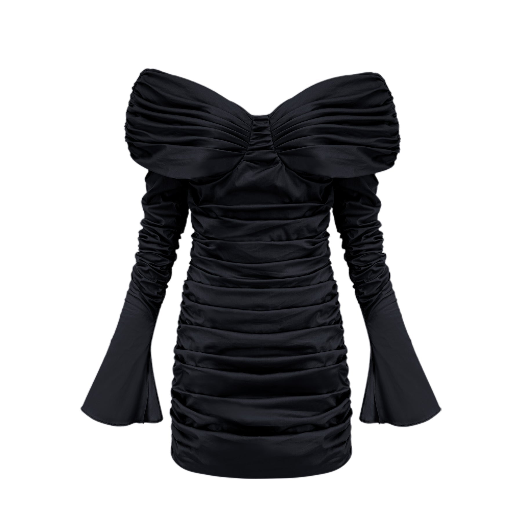 Apolline black offshoulder ruched mini dress