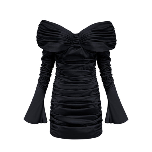 Apolline black offshoulder ruched mini dress