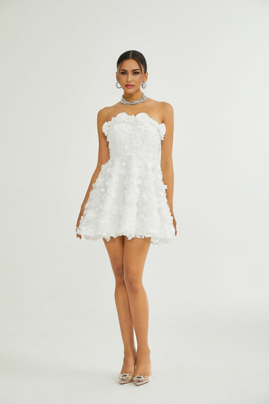 Apolline white fauxflower mini dress