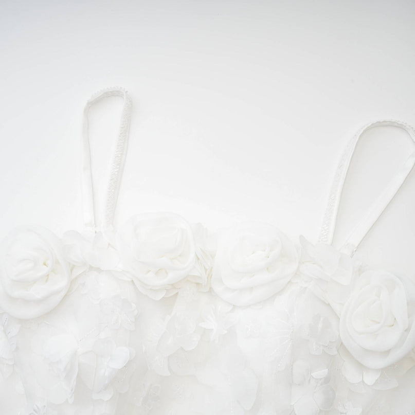 Apolline white fauxflower mini dress