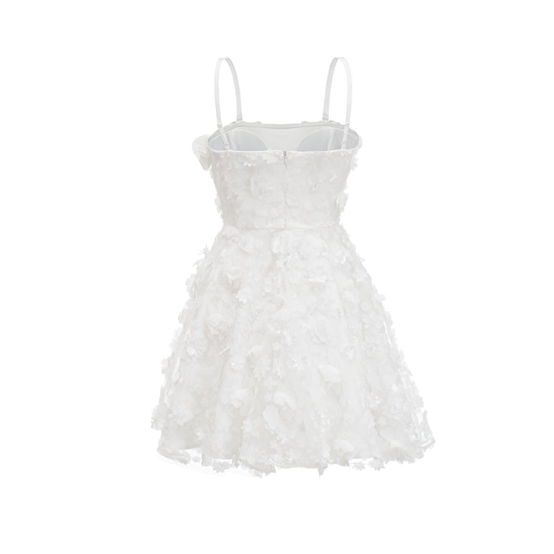 Apolline white fauxflower mini dress