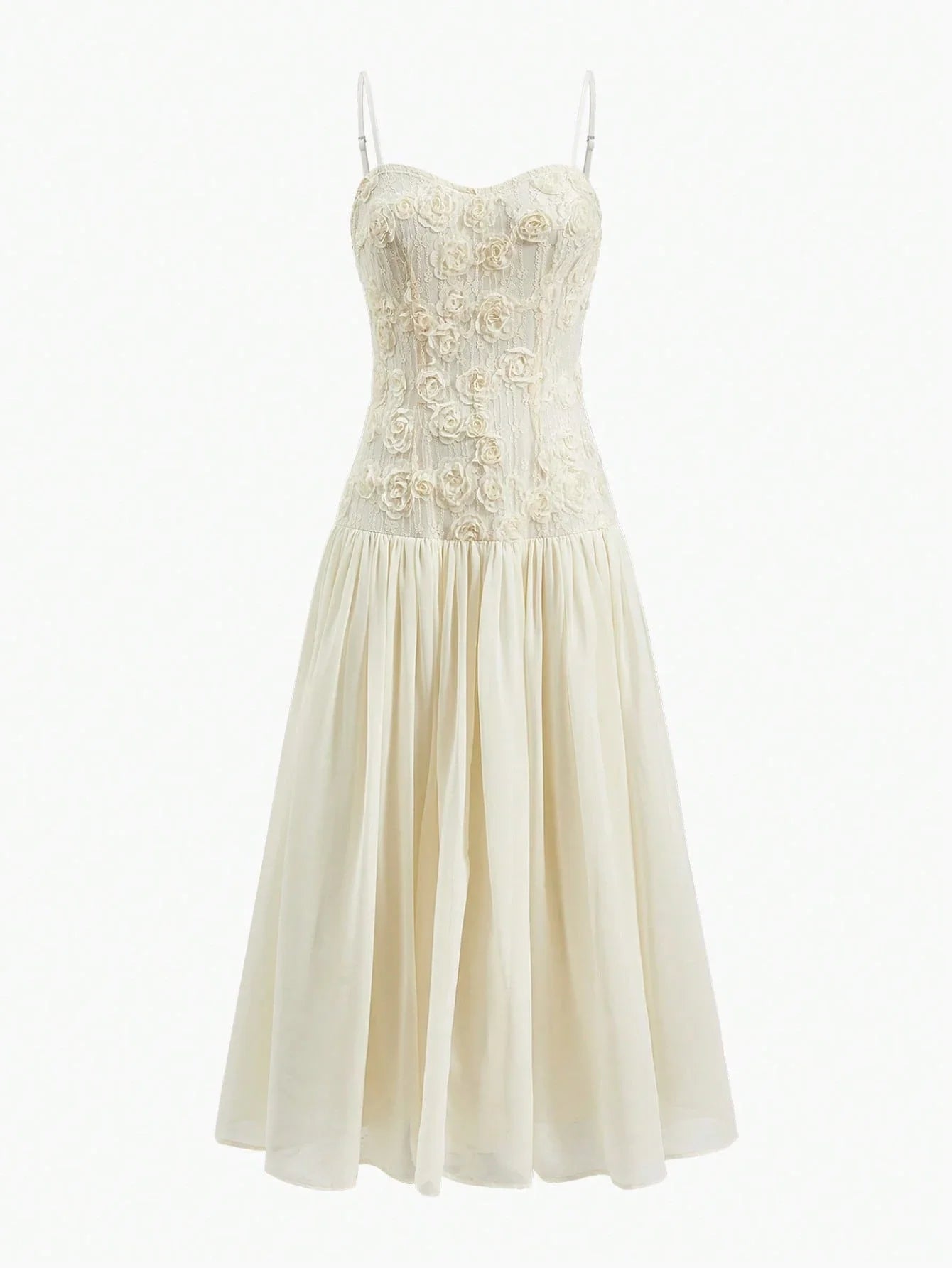 APPLIQUES CONTRAST LACE FLOWY DRESS