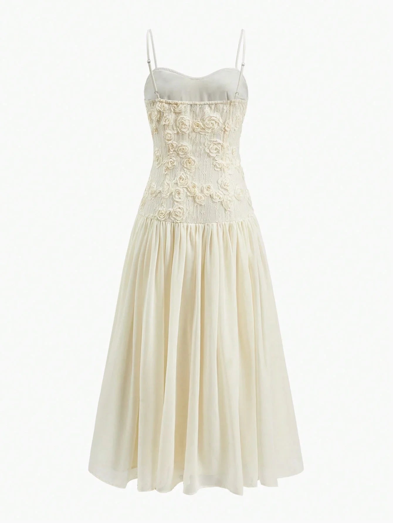 APPLIQUES CONTRAST LACE FLOWY DRESS