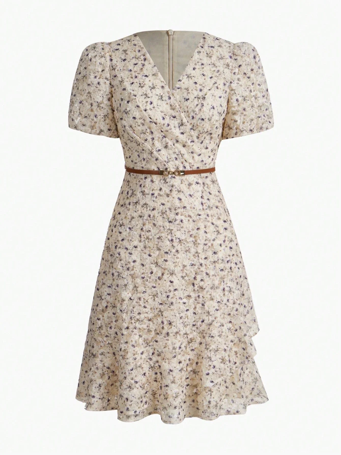 APPLIQUES RUFFLE HEM DRESS