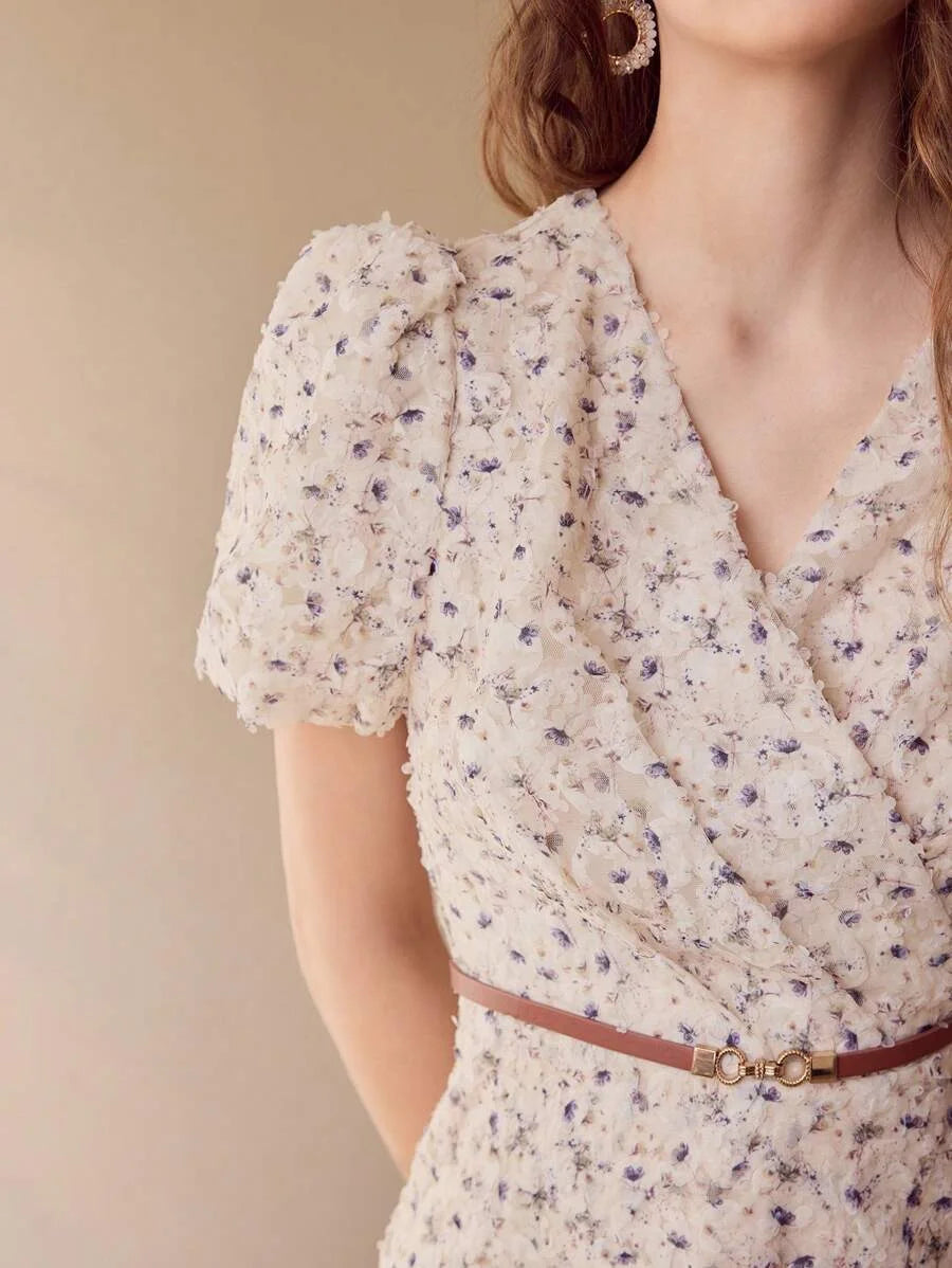 APPLIQUES RUFFLE HEM DRESS