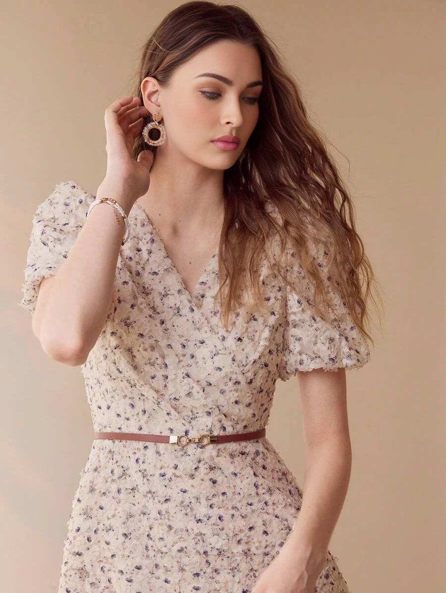 APPLIQUES RUFFLE HEM DRESS