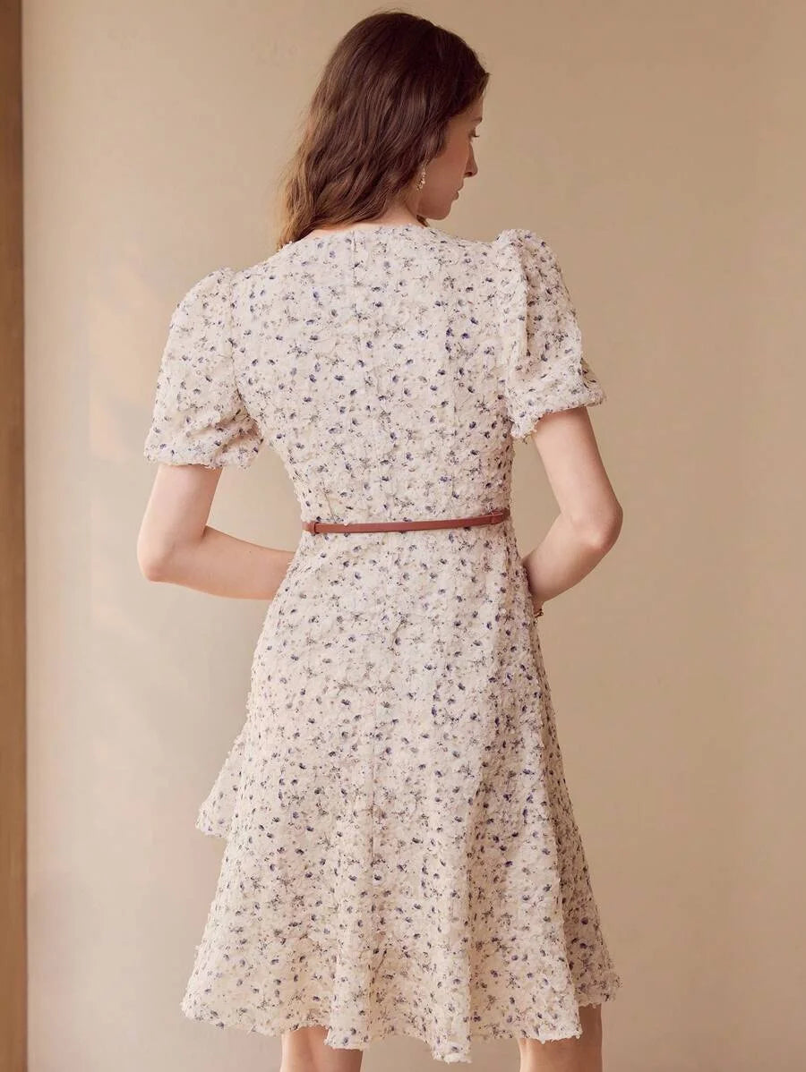 APPLIQUES RUFFLE HEM DRESS