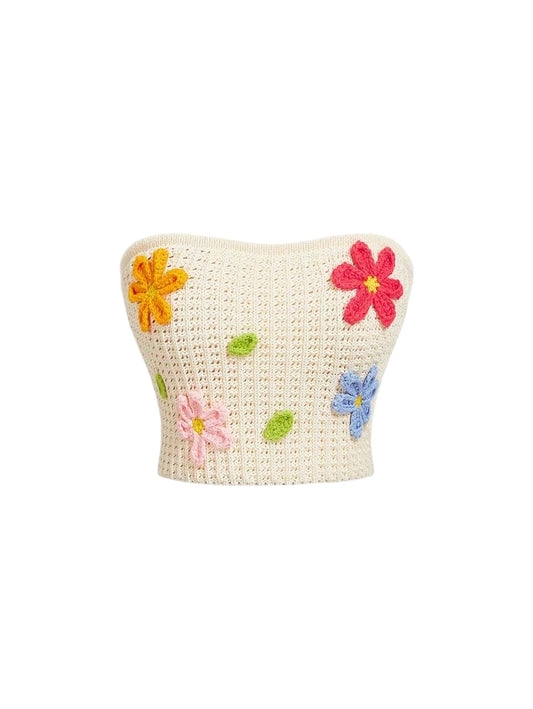 Apricot 3D Floral Puff Sleeve Knit Blouse Cute Vacation Picnic Outdoor OutfitSummer Outfits For