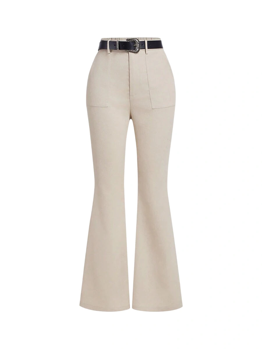 Apricot Color Vintage Style Womens Flared Western Trousers With Leather Belt Boho Flare Leggings