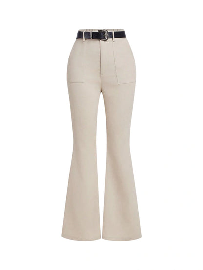 Apricot Color Vintage Style Womens Flared Western Trousers With Leather Belt Boho Flare Leggings