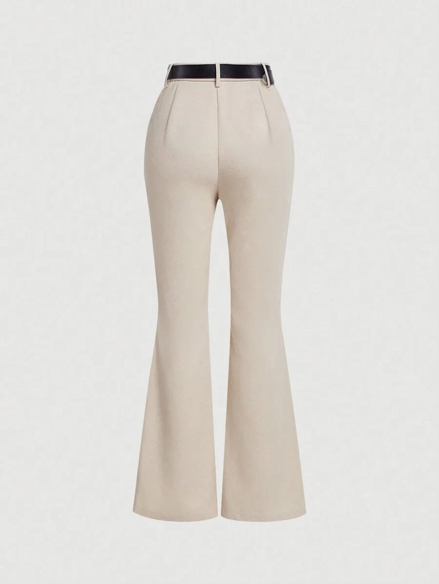 Apricot Color Vintage Style Womens Flared Western Trousers With Leather Belt Boho Flare Leggings