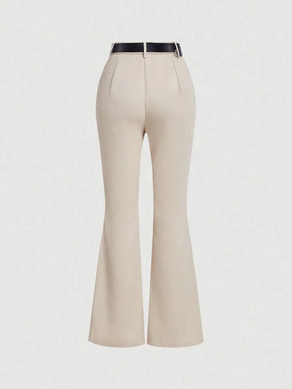 Apricot Color Vintage Style Womens Flared Western Trousers With Leather Belt Boho Flare Leggings