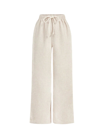 Apricot Corduroy Stripe Wide Leg Pants Versatile And Comfortable Autumn Clothing Back To School