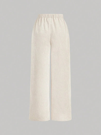 Apricot Corduroy Stripe Wide Leg Pants Versatile And Comfortable Autumn Clothing Back To School