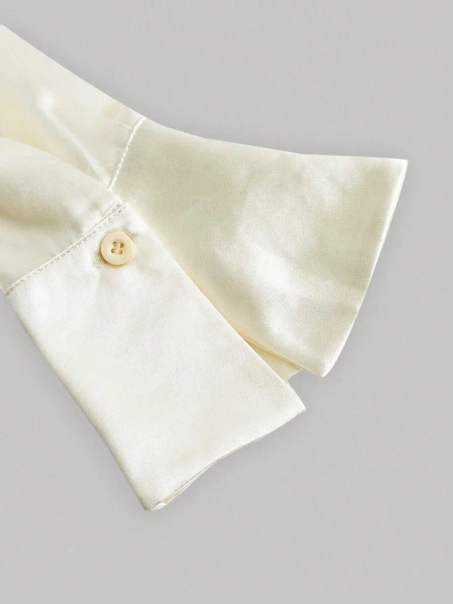 Apricot Draped Collar Satin Trumpet Sleeve Crop Top Vintage Party Formal Top Fall Women Clothes Corpse