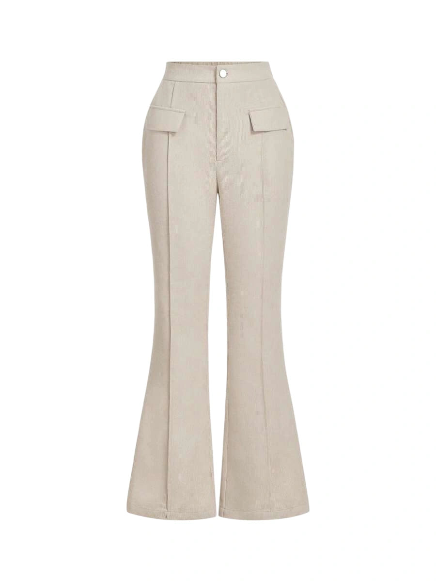 Apricot Retro Flared Trousers Decorated With Front Pocket Flap Going Out Trousers Vacation