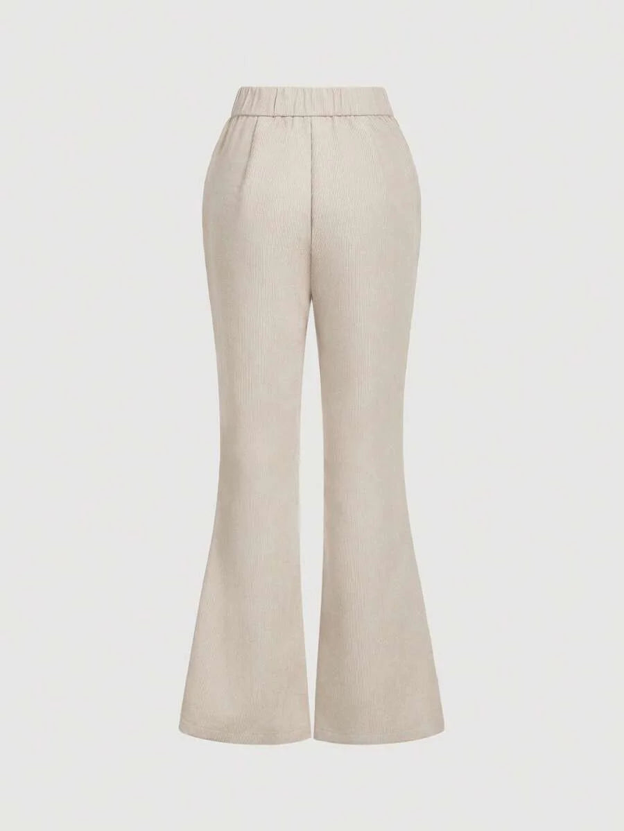 Apricot Retro Flared Trousers Decorated With Front Pocket Flap Going Out Trousers Vacation
