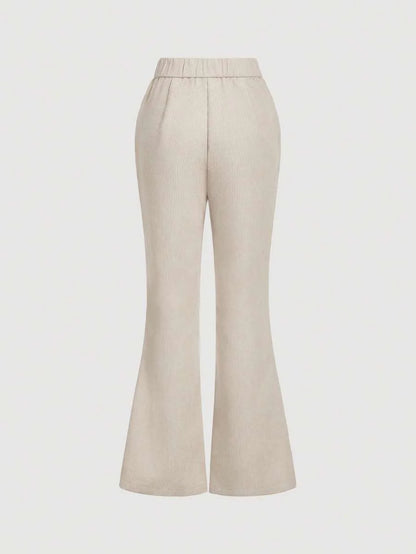 Apricot Retro Flared Trousers Decorated With Front Pocket Flap Going Out Trousers Vacation