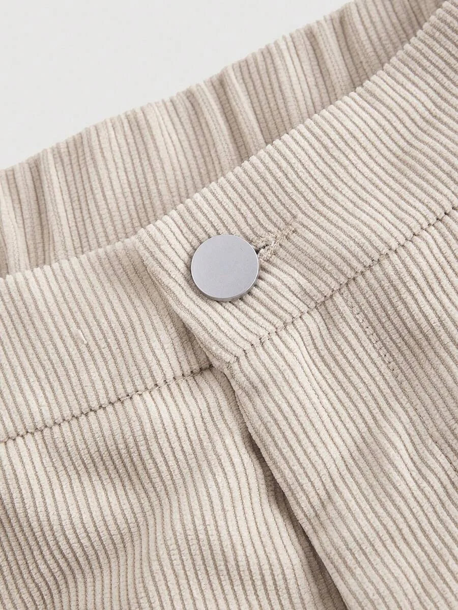 Apricot Retro Flared Trousers Decorated With Front Pocket Flap Going Out Trousers Vacation